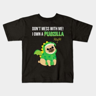 Pug dog PUGZILLA funny design Kids T-Shirt